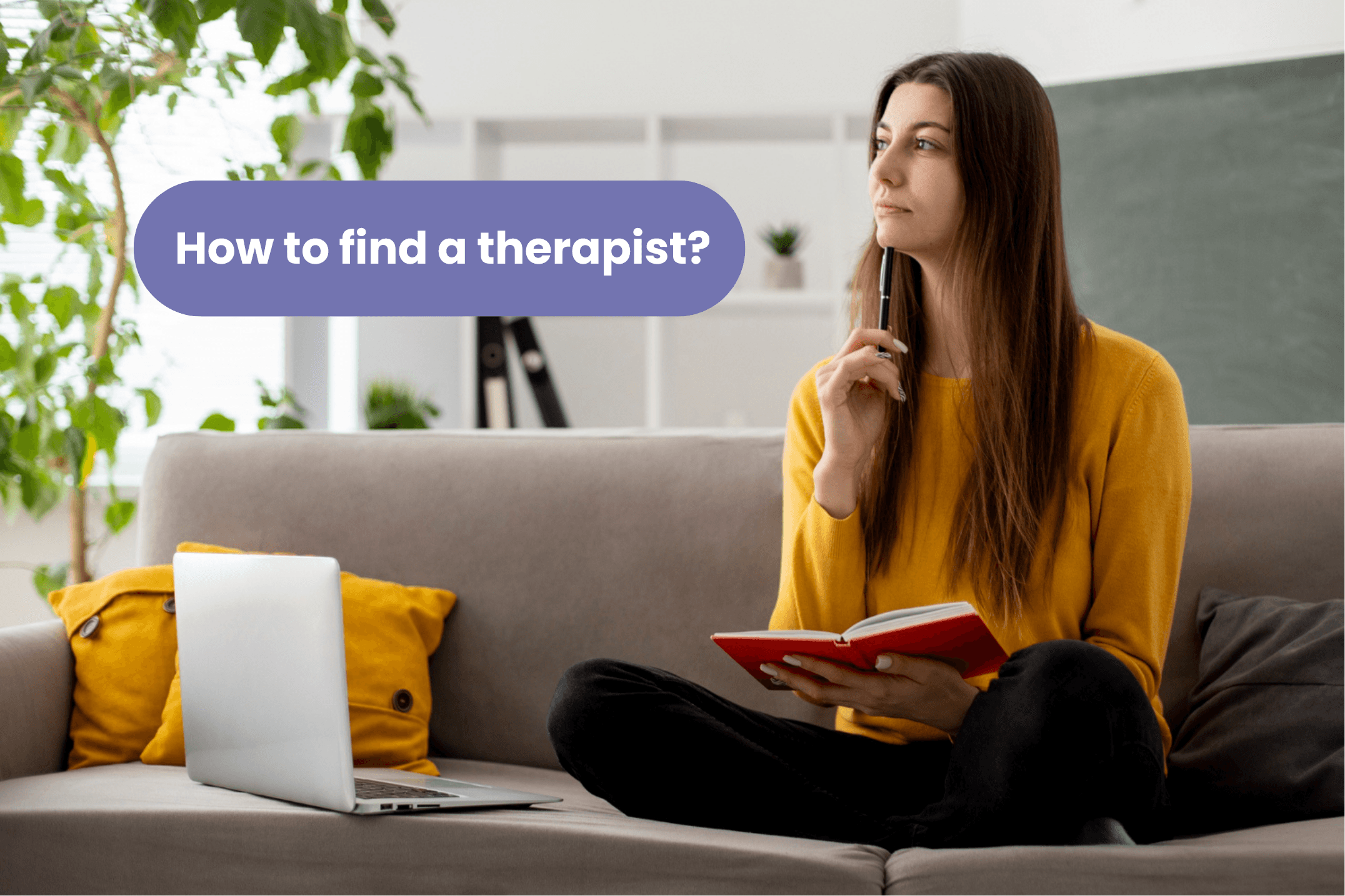 A person thinking about how to find a therapist.