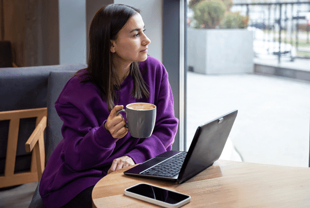 A person getting ready for their first session with an online therapist.