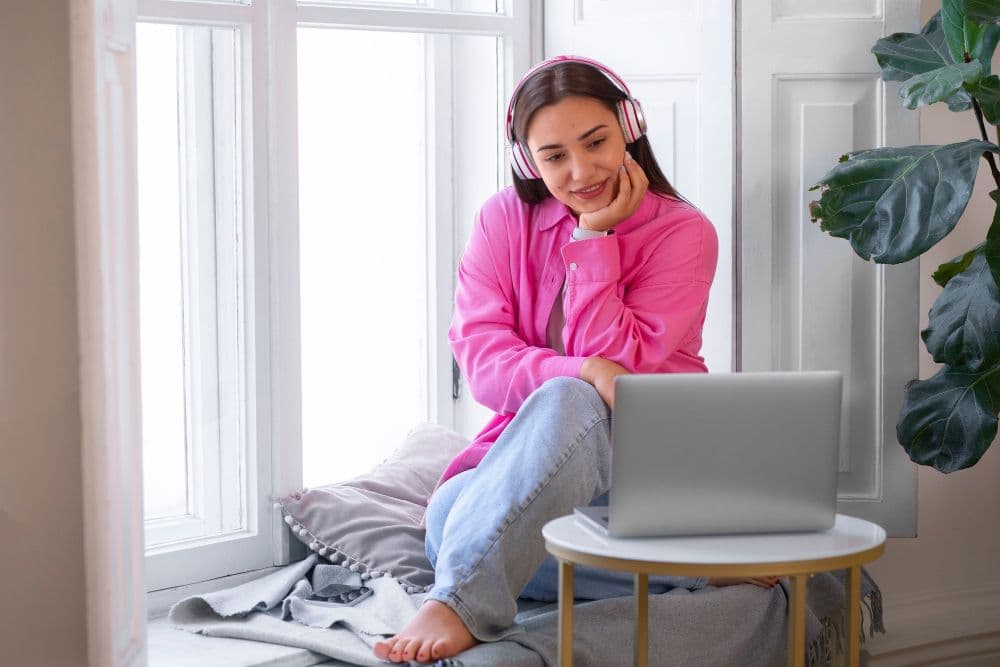 A person engaging in an online counselling session.