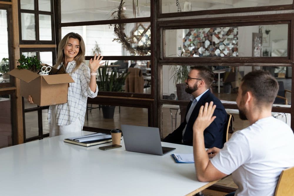 A person setting physical boundary in the office by quitting work.