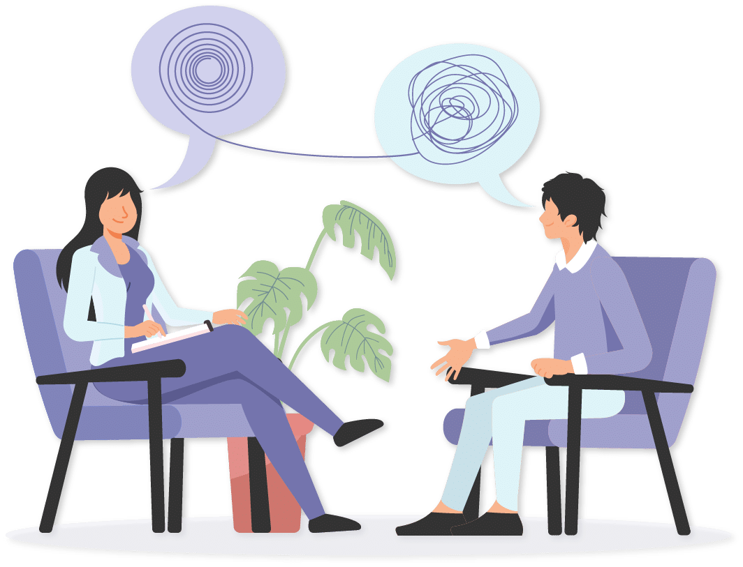 Graphic of a client talking to a therapist in Singapore.