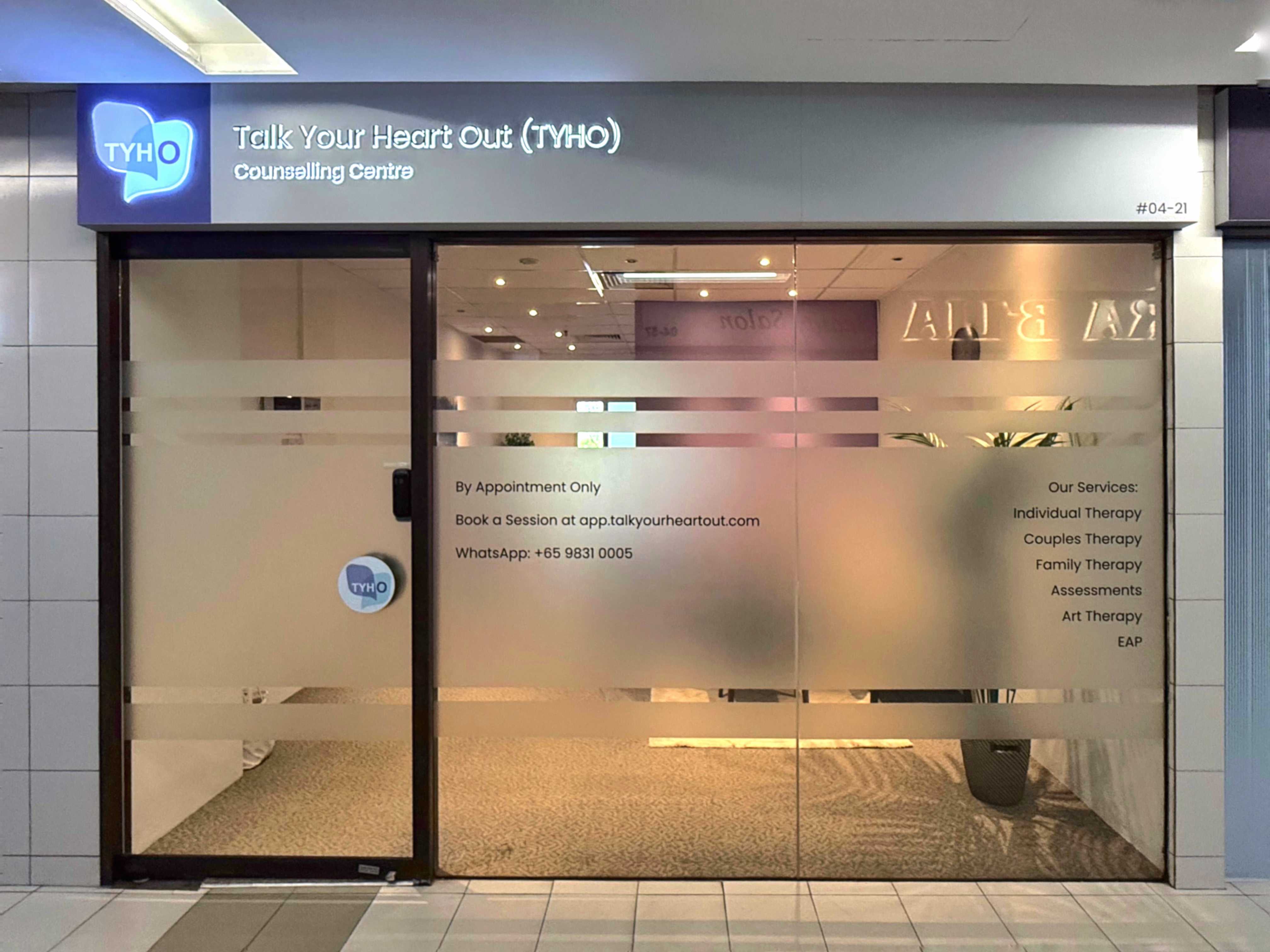 Exterior of TYHO's City Hall counselling centre at 1 Coleman Street, Singapore
